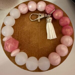 Pink and White Beaded Bracelet with Silver Clasp